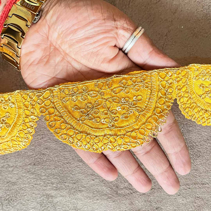 Mango Yellow Color With Zari Work Semi Circle Lace & Border ( 9mtr )