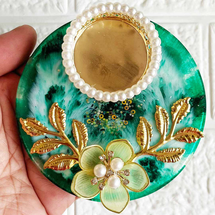 Green Floral resin Rangoli Tea-light Holder For Diwali, Home Decoration & Festive