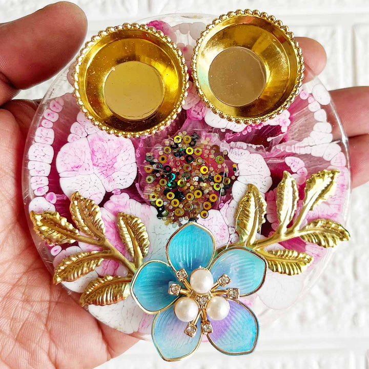 Pink floral Resin Tilak Platter for Roli & Chawal | Wedding & Pooja Rituals