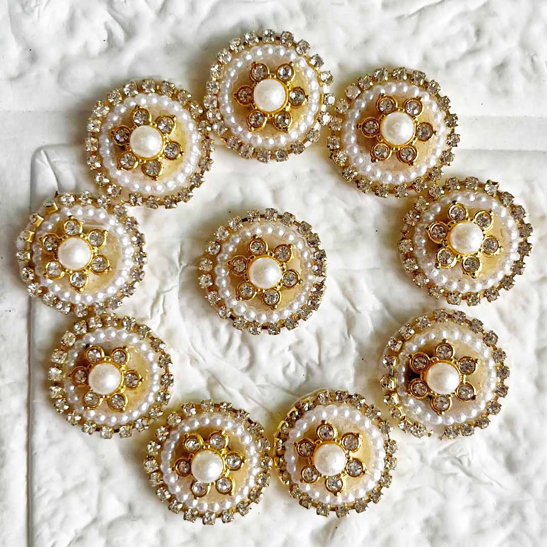 Rhinestones & Pearl round Patch Pack Of 10 For Laddu Gopal Dress Decorations, Gifts, DIY Art & Crafts