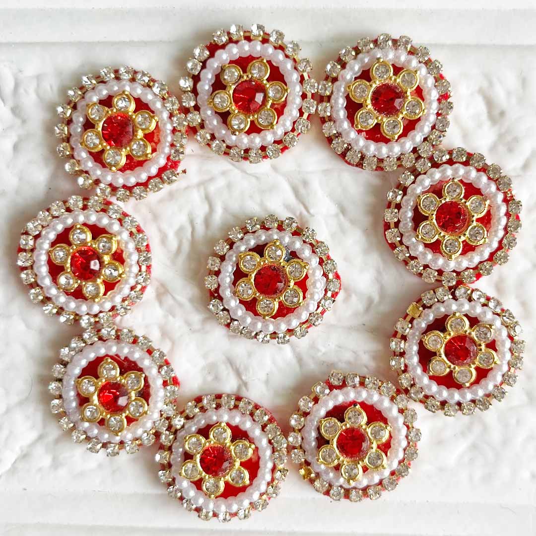 Rhinestones & Pearl round Patch Pack Of 10 For Laddu Gopal Dress Decorations, Gifts, DIY Art & Crafts