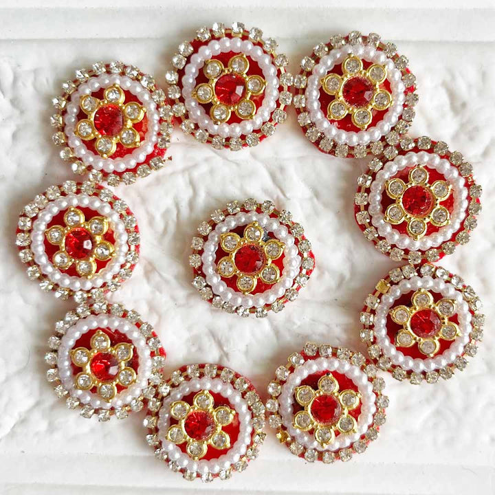 Rhinestones & Pearl round Patch Pack Of 10 For Laddu Gopal Dress Decorations, Gifts, DIY Art & Crafts