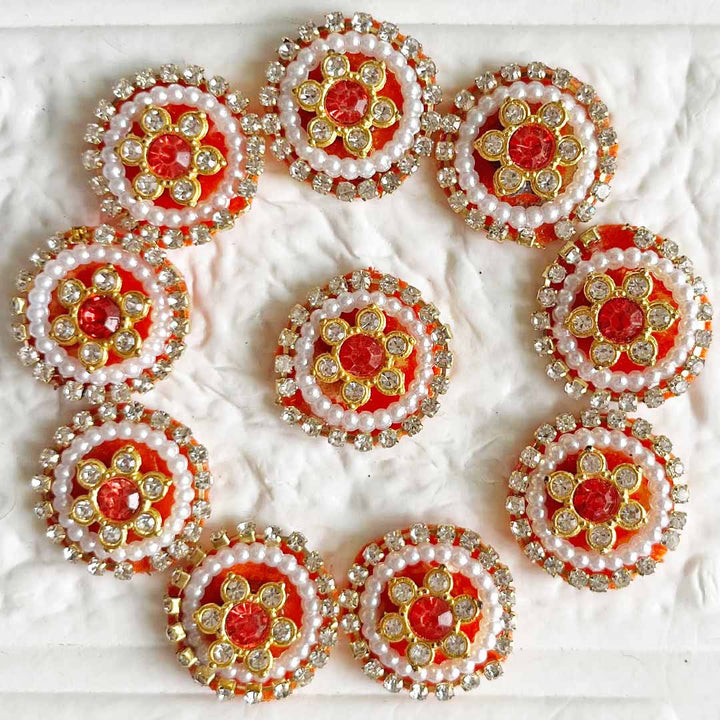 Rhinestones & Pearl round Patch Pack Of 10 For Laddu Gopal Dress Decorations, Gifts, DIY Art & Crafts