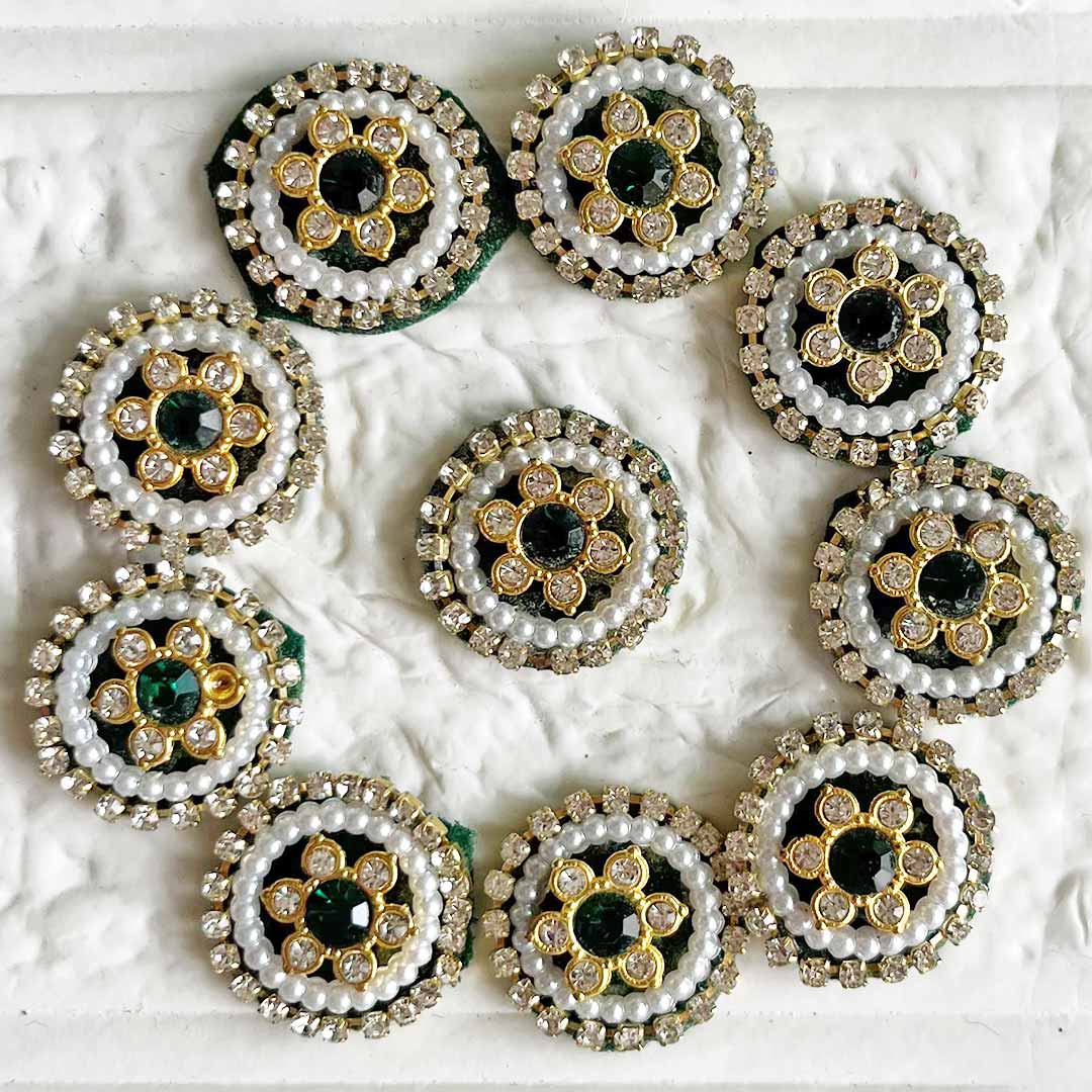 Rhinestones & Pearl round Patch Pack Of 10 For Laddu Gopal Dress Decorations, Gifts, DIY Art & Crafts