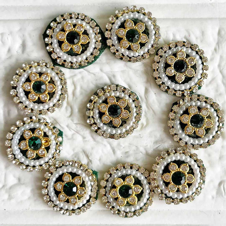 Rhinestones & Pearl round Patch Pack Of 10 For Laddu Gopal Dress Decorations, Gifts, DIY Art & Crafts