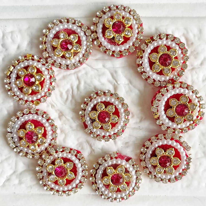Rhinestones & Pearl round Patch Pack Of 10 For Laddu Gopal Dress Decorations, Gifts, DIY Art & Crafts