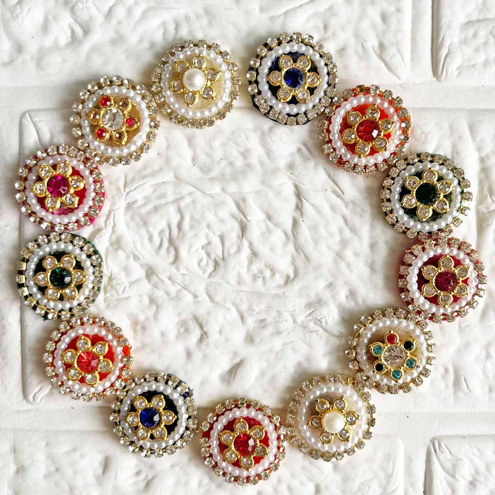 Rhinestones & Pearl round Patch Pack Of 10 For Laddu Gopal Dress Decorations, Gifts, DIY Art & Crafts