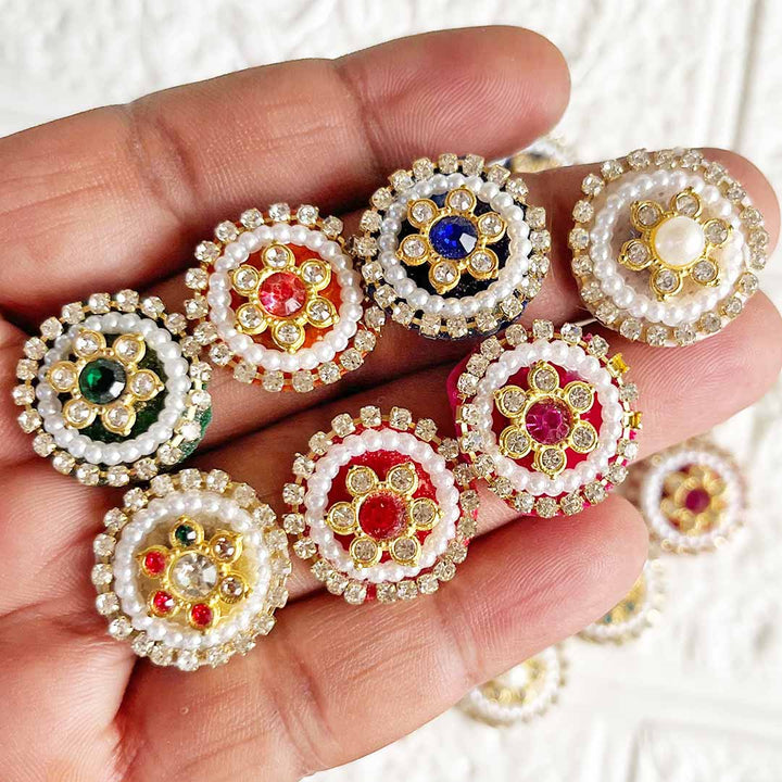 Rhinestones & Pearl round Patch Pack Of 10 For Laddu Gopal Dress Decorations, Gifts, DIY Art & Crafts