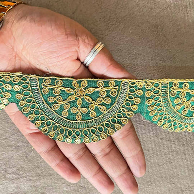 Green Color With Zari Work Semi Circle Lace & Border ( 9mtr )