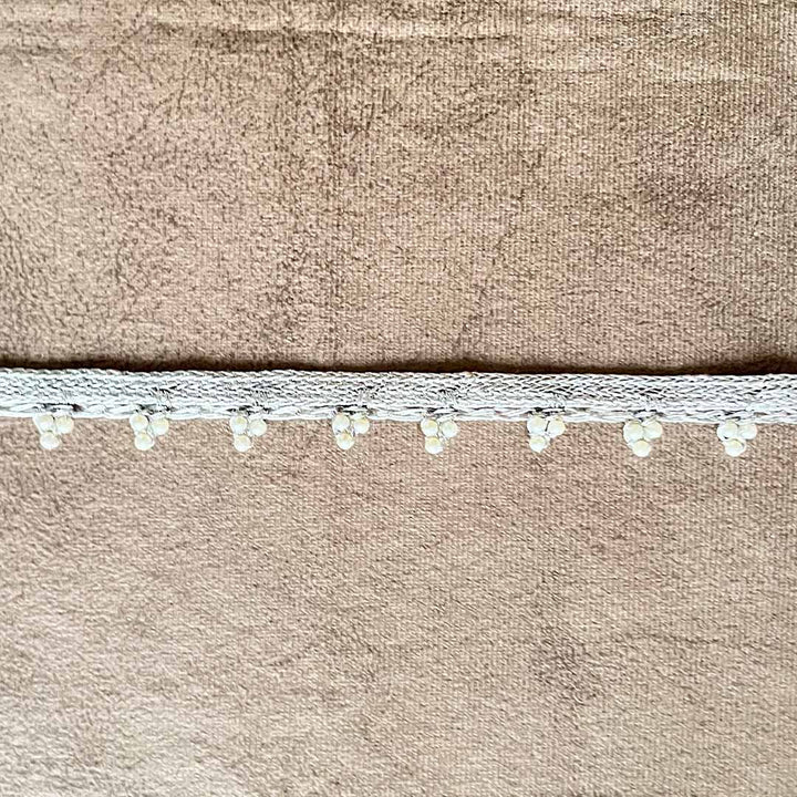 Crochet Weaving Silver Zari With White Beads Lace - 9mtr
