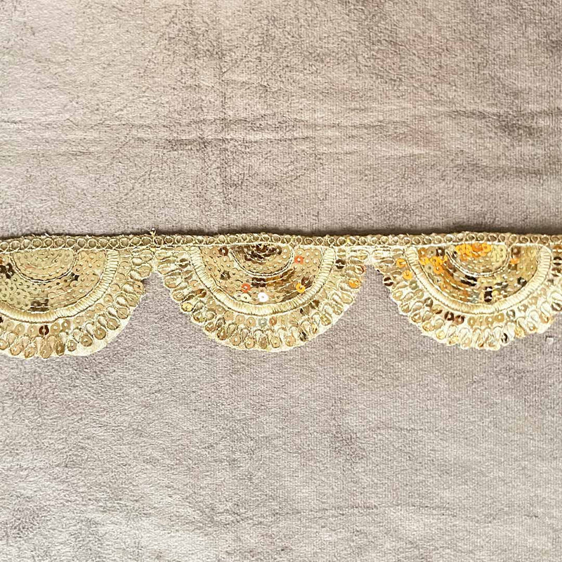 Golden With Zari Sequence Work Semi Circle Tissue Lace & Border ( 9mtr )