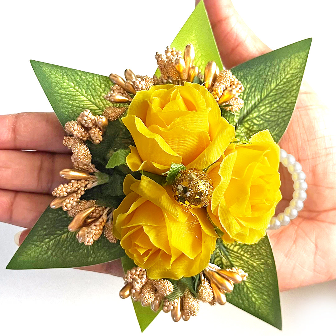 3 Rose Flower Green Leaf Bunch Pack Of 4 for Trousseau Gift & Hamper Packaging, Wedding & Festive Decoration
