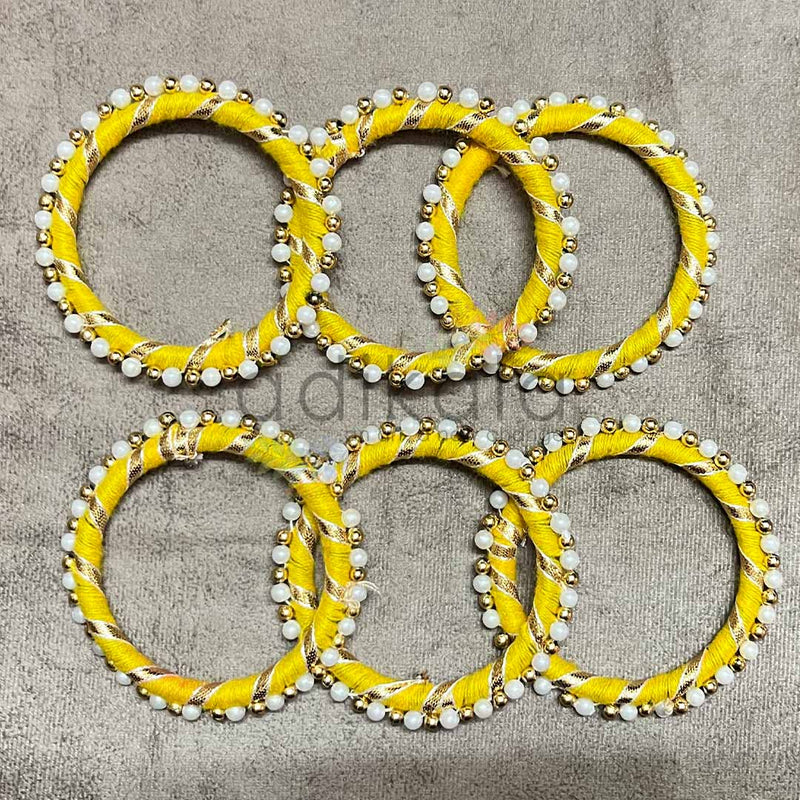 3 Inches Yellow Color Gota & Beads Ring Pack Of 6