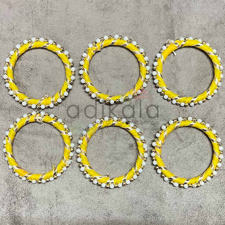 3 Inches Yellow Color Gota & Beads Ring Pack Of 6