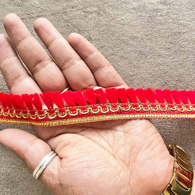 Golden Zari & Red Polyester Thread Lace & Border - ( 9mtr )
