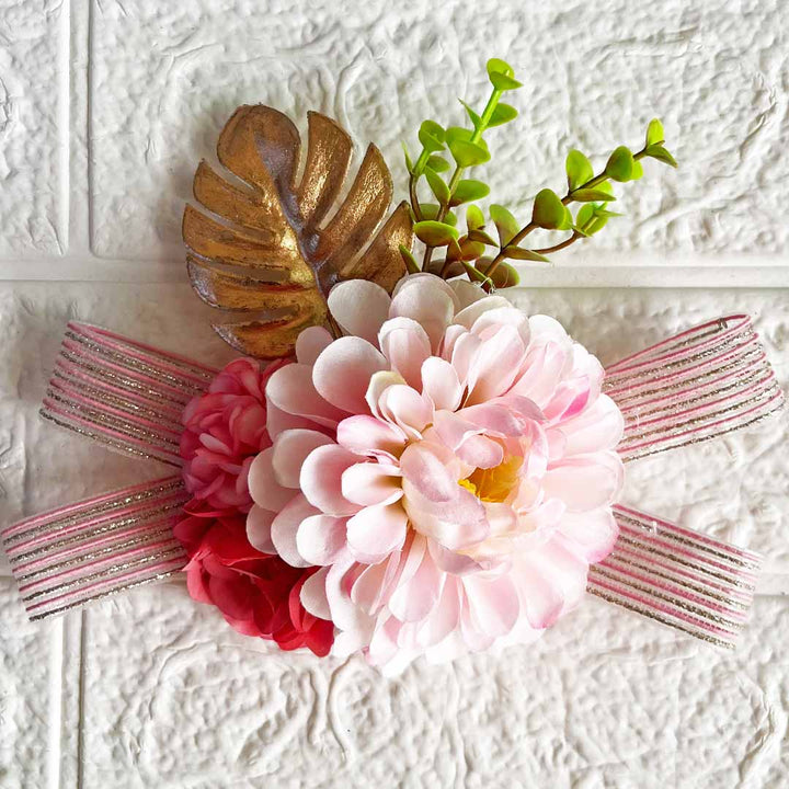 Carnation Flower with golden leaf Bunch pack of 4 for Trousseau, Gift Packing & Festive Decor