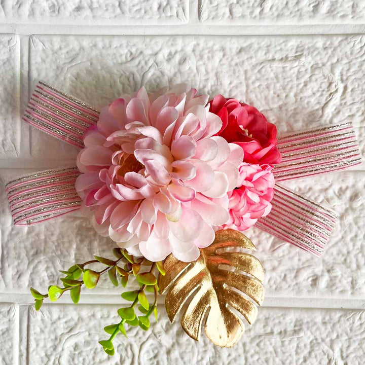 Carnation Flower with golden leaf Bunch pack of 4 for Trousseau, Gift Packing & Festive Decor