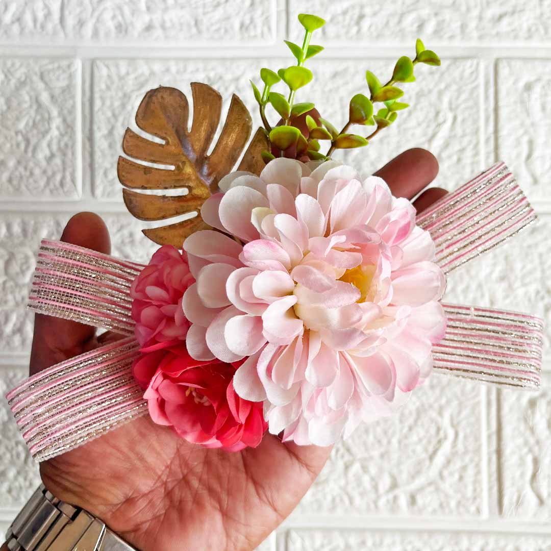 Carnation Flower with golden leaf Bunch pack of 4 for Trousseau, Gift Packing & Festive Decor
