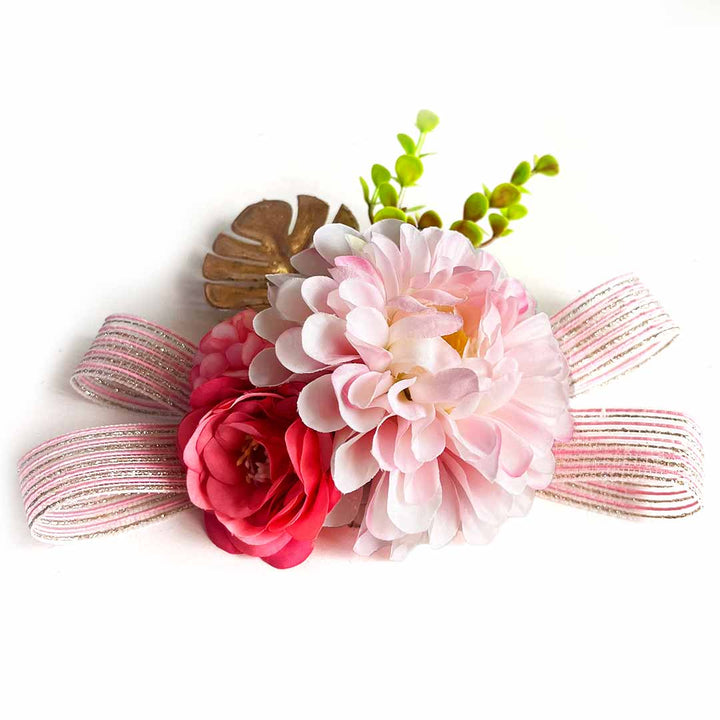 Carnation Flower with golden leaf Bunch pack of 4 for Trousseau, Gift Packing & Festive Decor