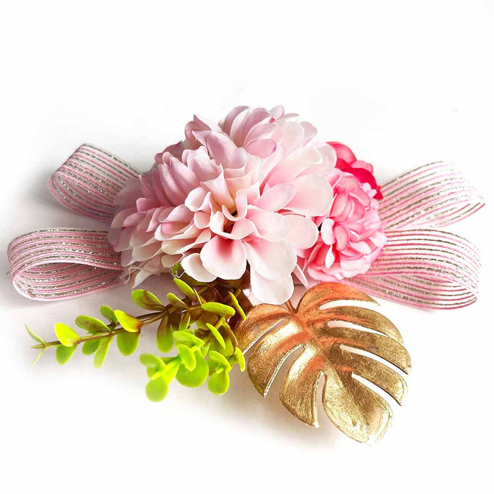 Carnation Flower with golden leaf Bunch pack of 4 for Trousseau, Gift Packing & Festive Decor