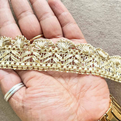 Crochet Weaving Golden Color Silk Thread & Gota Lace - ( 9mtr )