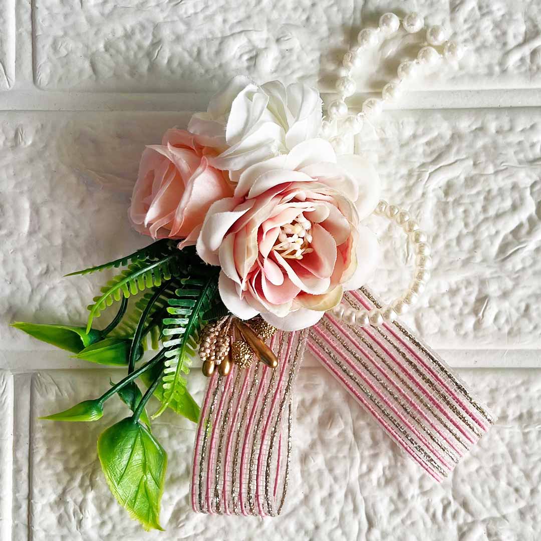 Rose Flower with ribbon Bunch pack of 4 for Trousseau, Gift Packing & Festive Decor