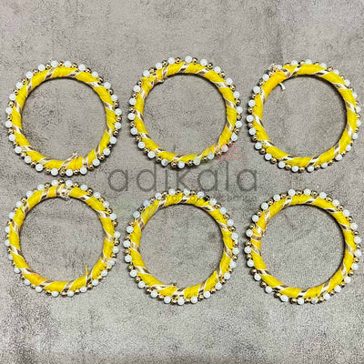 3 Inches Yellow Color Gota & Beads Ring Pack Of 6