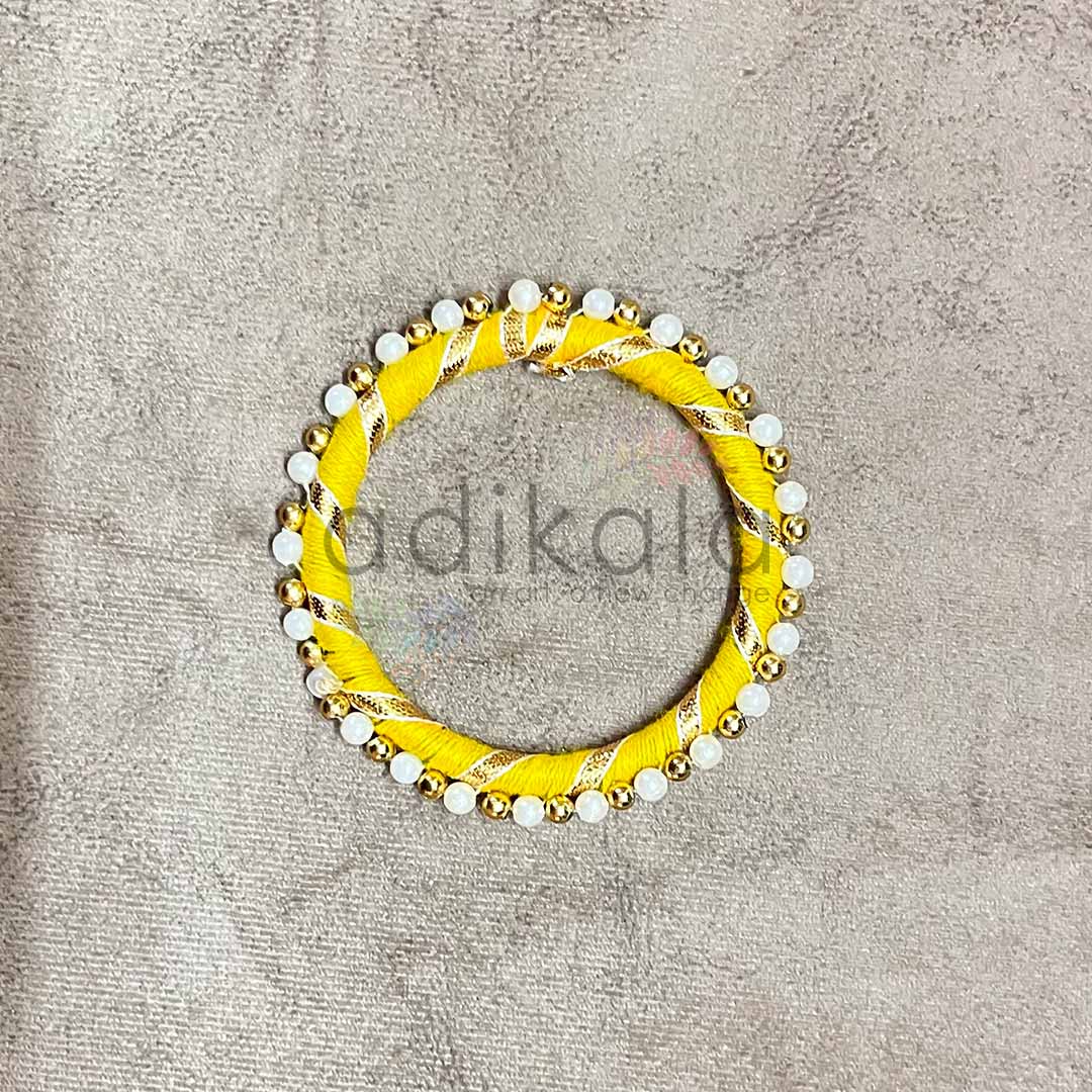 3 Inches Yellow Color Gota & Beads Ring Pack Of 6