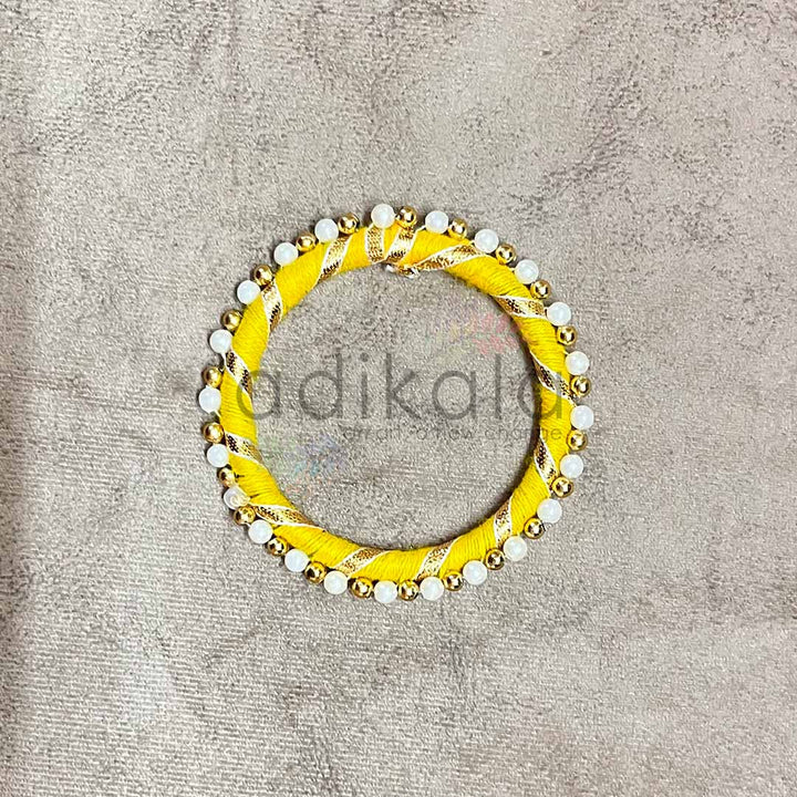 3 Inches Yellow Color Gota & Beads Ring Pack Of 6