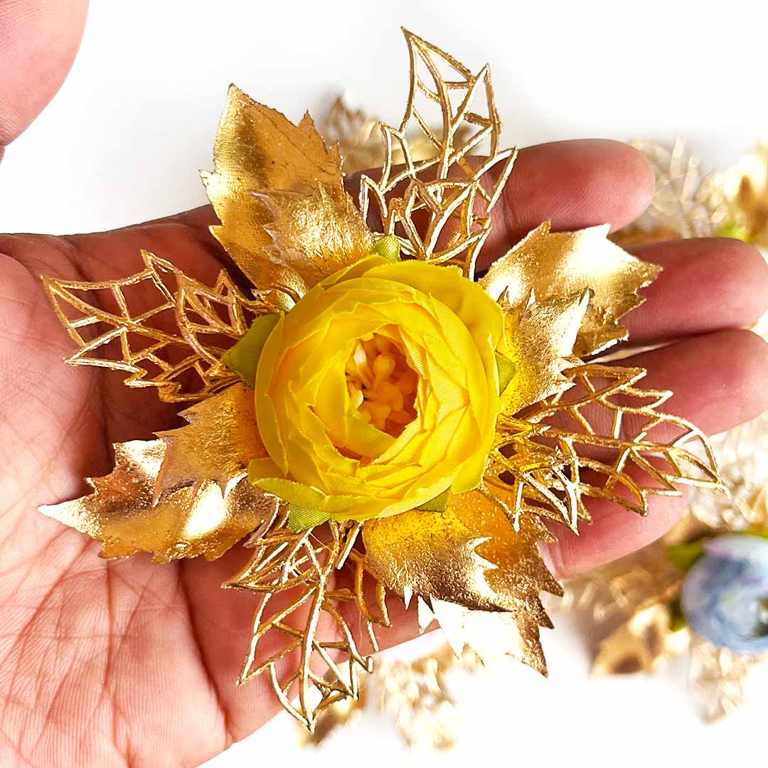 Golden Peonies Bunch pack of 4 for Trousseau, Gift Packing & Festive Decor
