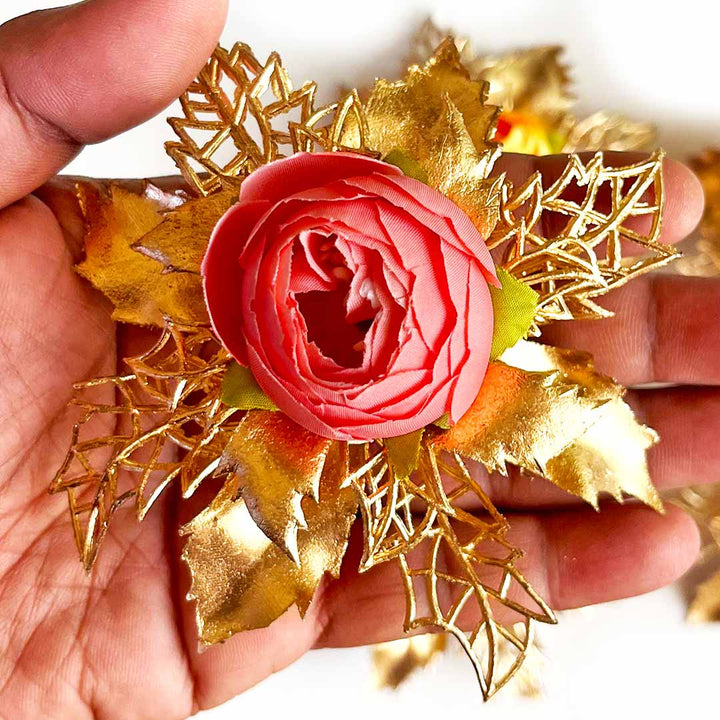 Golden Peonies Bunch pack of 4 for Trousseau, Gift Packing & Festive Decor