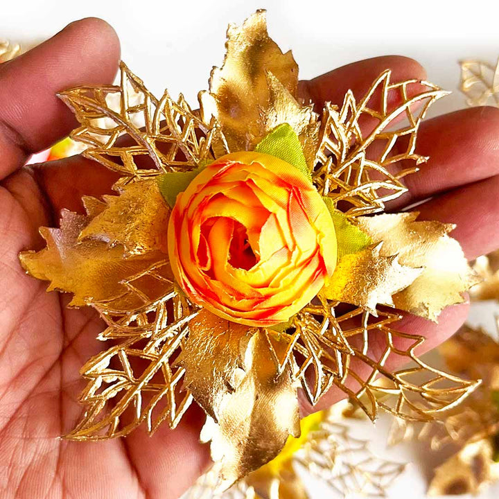 Golden Peonies Bunch pack of 4 for Trousseau, Gift Packing & Festive Decor