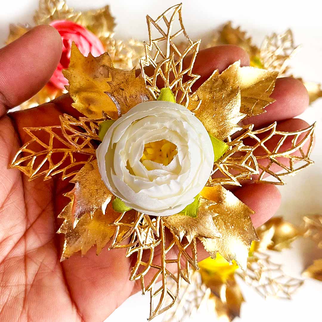 Golden Peonies Bunch pack of 4 for Trousseau, Gift Packing & Festive Decor