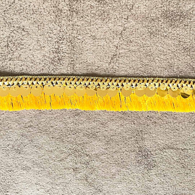 Mango Yellow Silk Thread Tassel Fringe Sequenced Lace & Border - ( 9mtr )