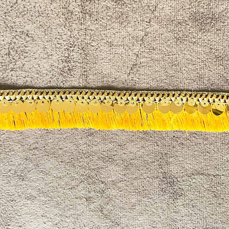 Mango Yellow Silk Thread Tassel Fringe Sequenced Lace & Border - ( 9mtr )
