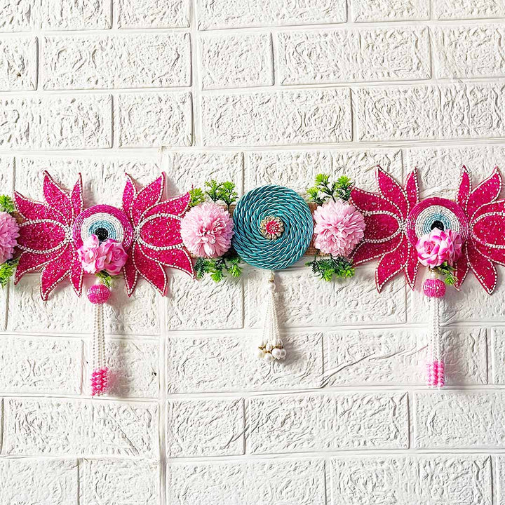 Rani Pink Patch Lotus Toran for Home & Office Entrance | Mandir Decoration | Decorative Door Hanging Bandanwar