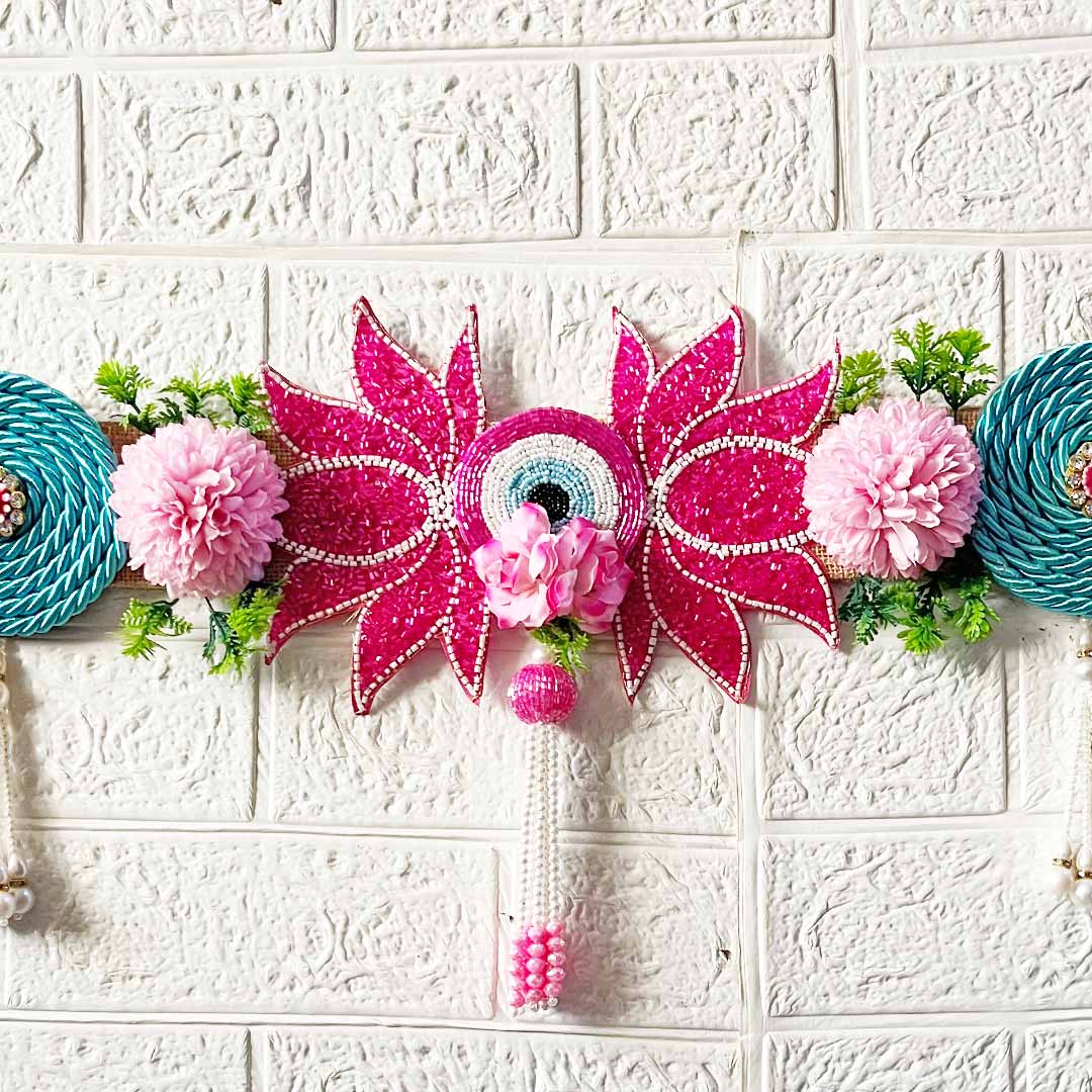 Rani Pink Patch Lotus Toran for Home & Office Entrance | Mandir Decoration | Decorative Door Hanging Bandanwar