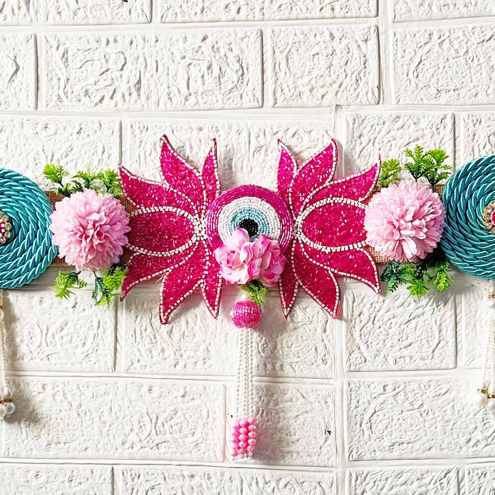 Rani Pink Patch Lotus Toran for Home & Office Entrance | Mandir Decoration | Decorative Door Hanging Bandanwar