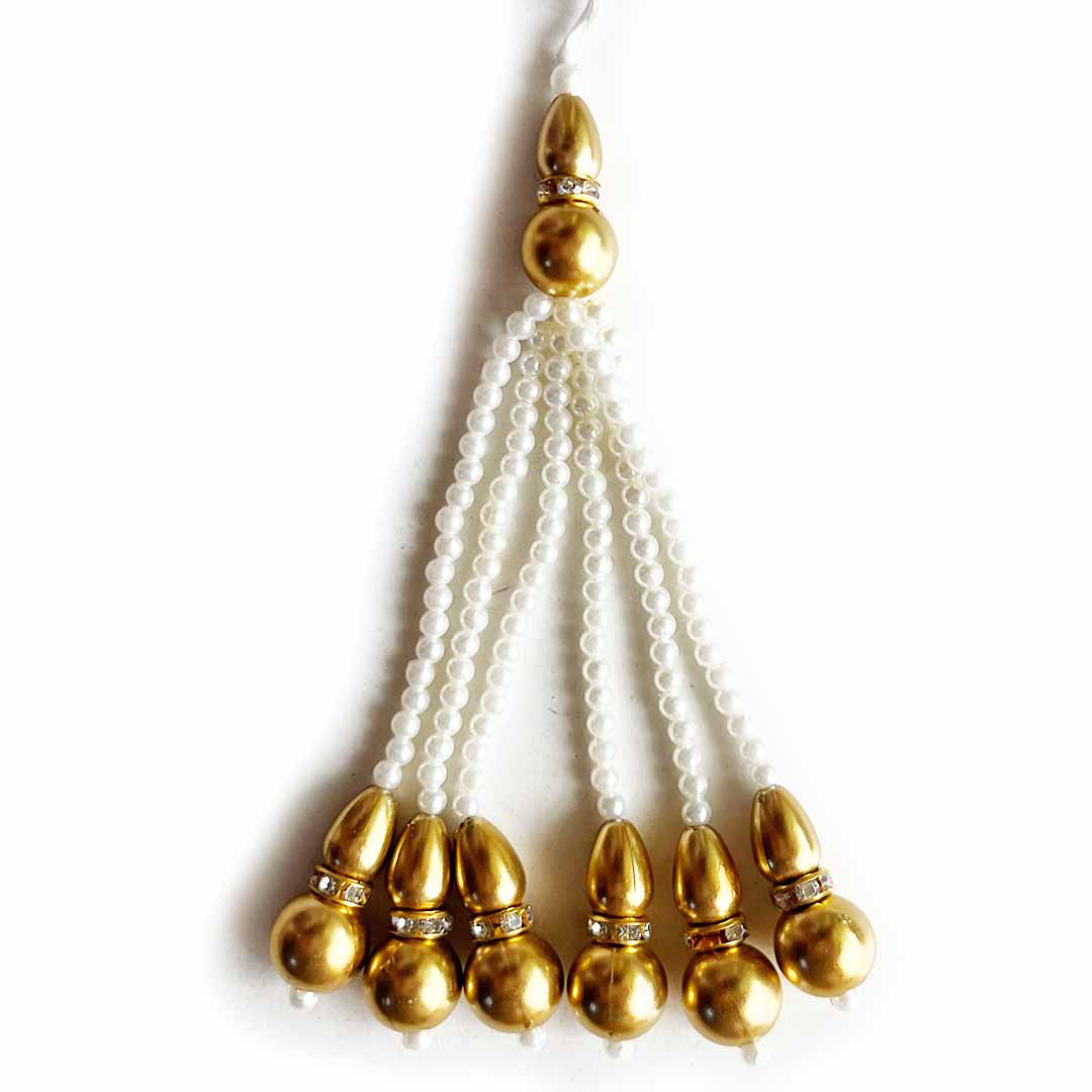 Big Golden & Small White Beads Tassel Pack Of 10 For Diy art & Craft Decorations