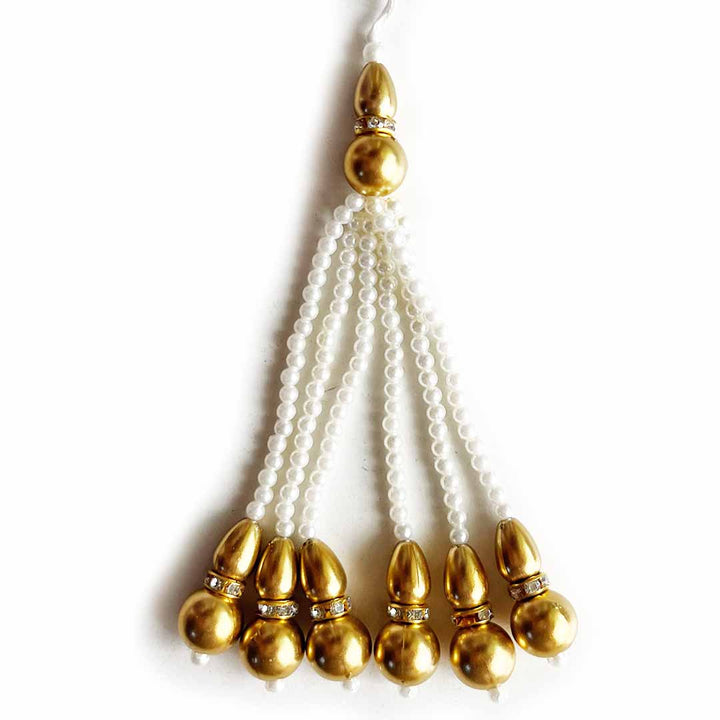 Big Golden & Small White Beads Tassel Pack Of 10 For Diy art & Craft Decorations