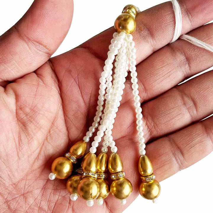Big Golden & Small White Beads Tassel Pack Of 10 For Diy art & Craft Decorations
