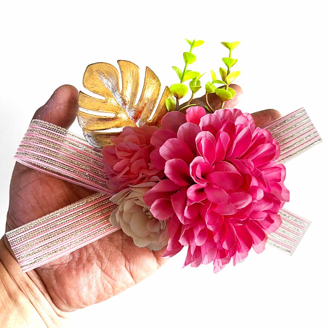 Carnation Flower with golden leaf Bunch pack of 4 for Trousseau, Gift Packing & Festive Decor