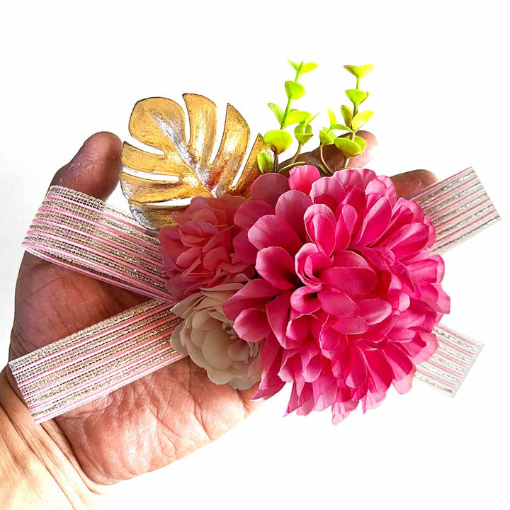 Carnation Flower with golden leaf Bunch pack of 4 for Trousseau, Gift Packing & Festive Decor