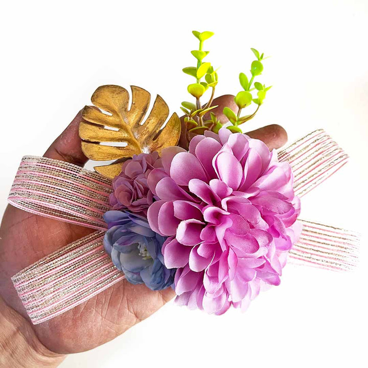 Carnation Flower with golden leaf Bunch pack of 4 for Trousseau, Gift Packing & Festive Decor