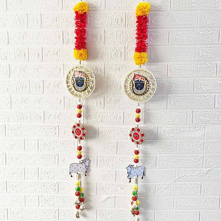 Pichwai Cow With Shrinath ji shubh labh Hanging – Pack Of Pair | Traditional Wall Décor for Home entrance