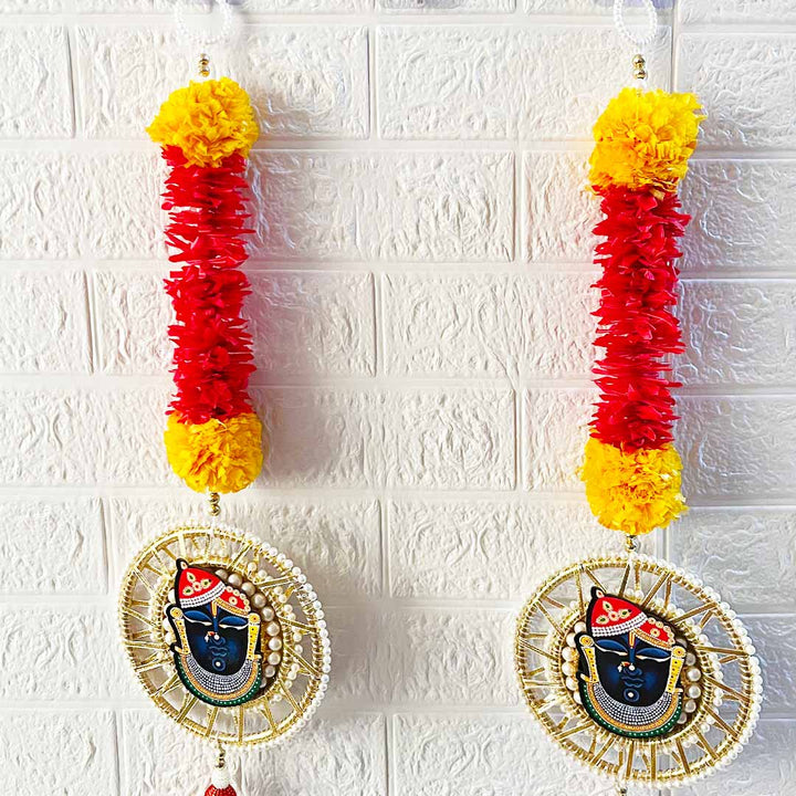 Pichwai Cow With Shrinath ji shubh labh Hanging – Pack Of Pair | Traditional Wall Décor for Home entrance