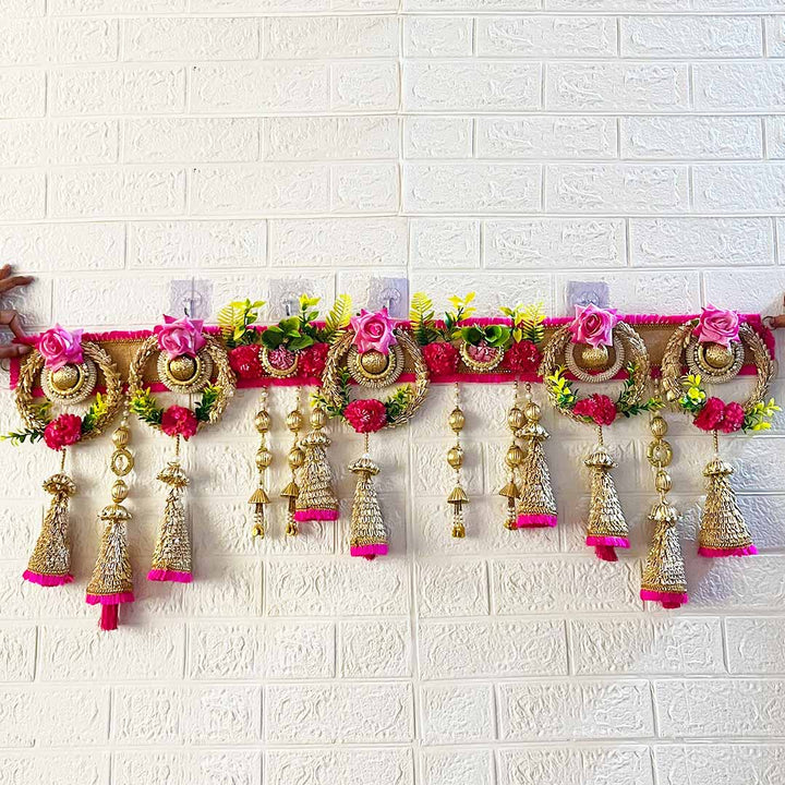 Pink Cone Floral Toran with Side Hanging for Home & Office Entrance | Mandir Decoration | Decorative Door Hanging Bandanwar