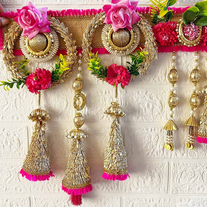 Pink Cone Floral Toran with Side Hanging for Home & Office Entrance | Mandir Decoration | Decorative Door Hanging Bandanwar