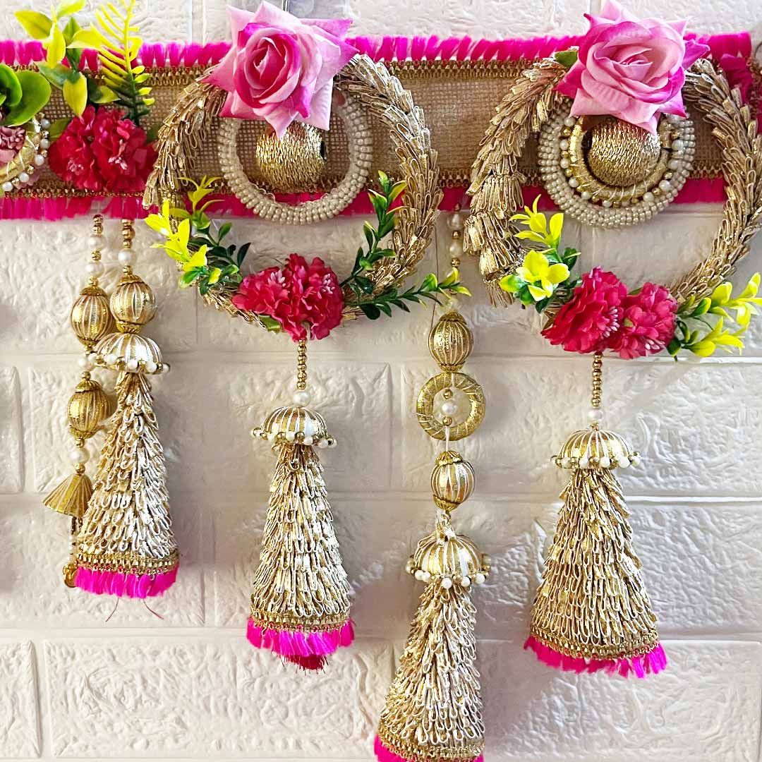 Pink Cone Floral Toran with Side Hanging for Home & Office Entrance | Mandir Decoration | Decorative Door Hanging Bandanwar