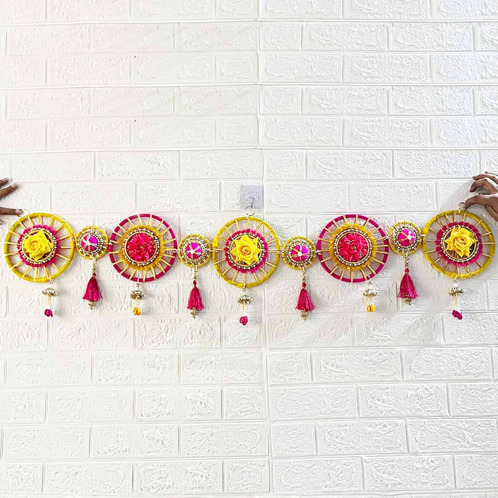 Multicolor Jute Floral Toran with Side Hanging for Home & Office Entrance | Mandir Decoration | Decorative Door Hanging Bandanwar